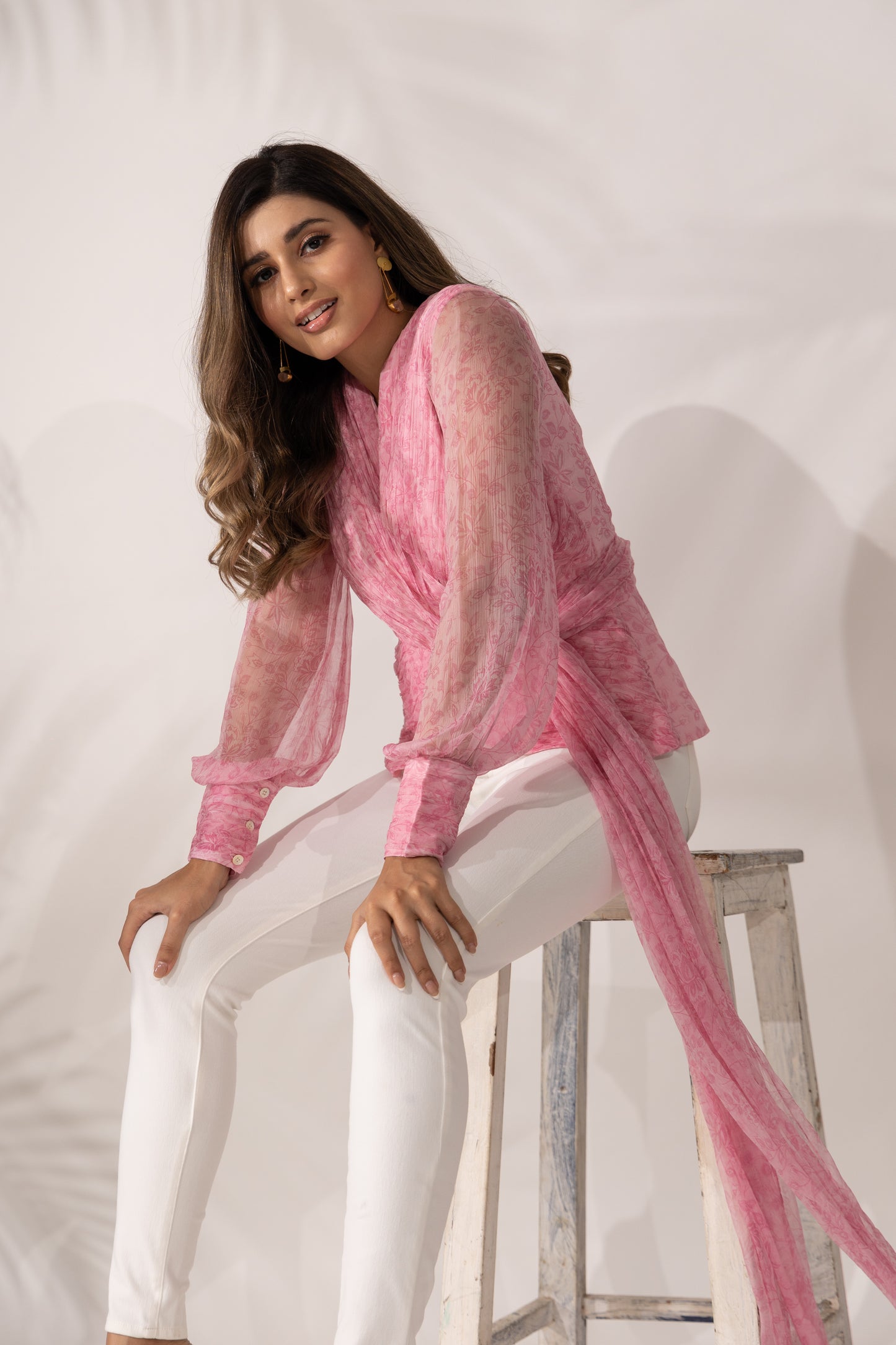 Cherry Blossom Hand Pleated Peplum Wrap Top