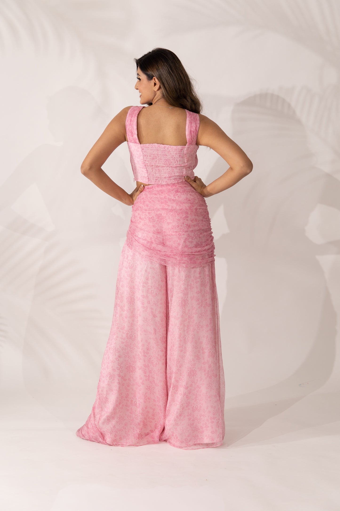 Cherry Blossom Co-Ord with Hand Pleated Crop Top and Tie-up Pants