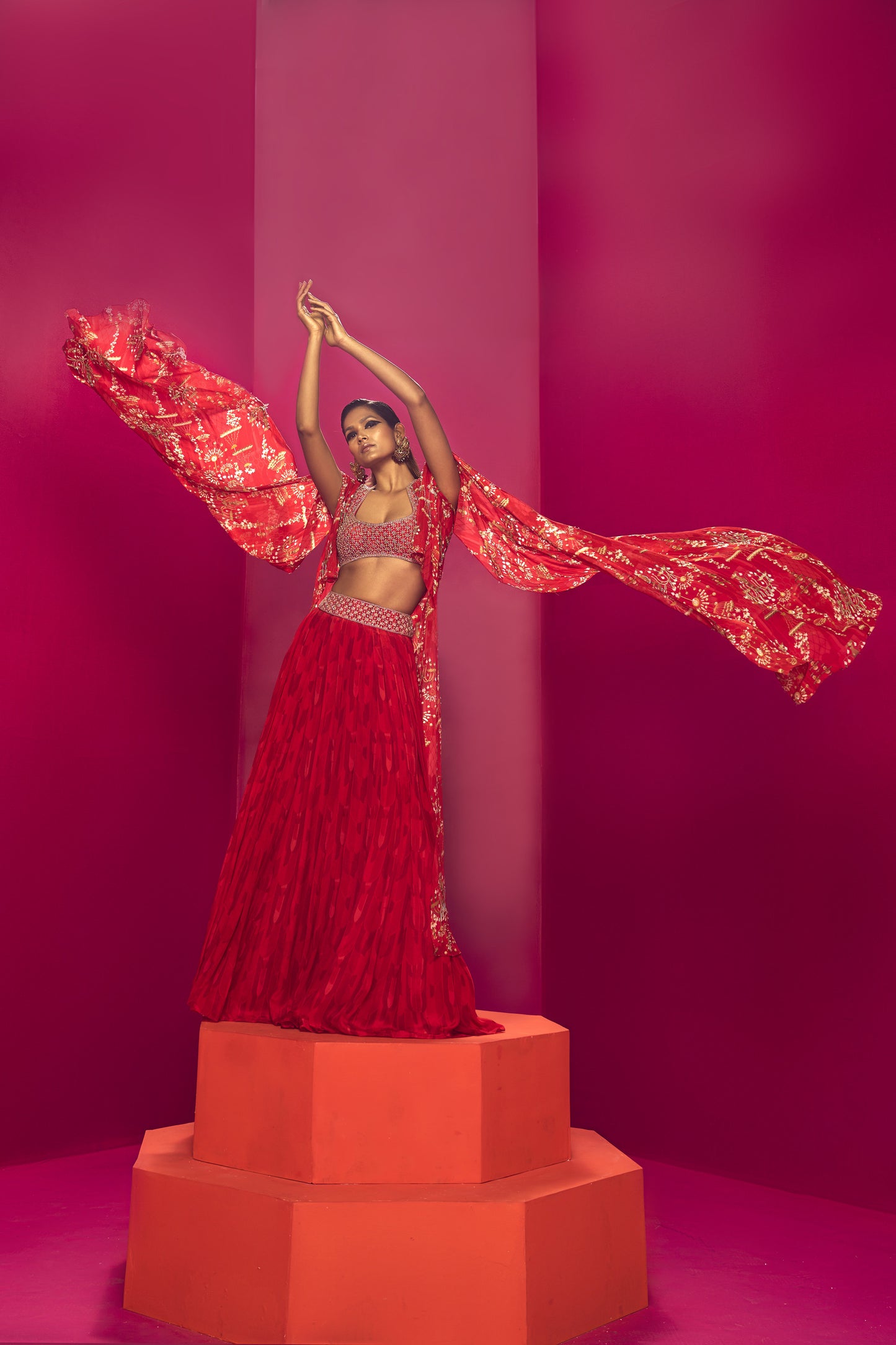 Red Lehenga Cape Set