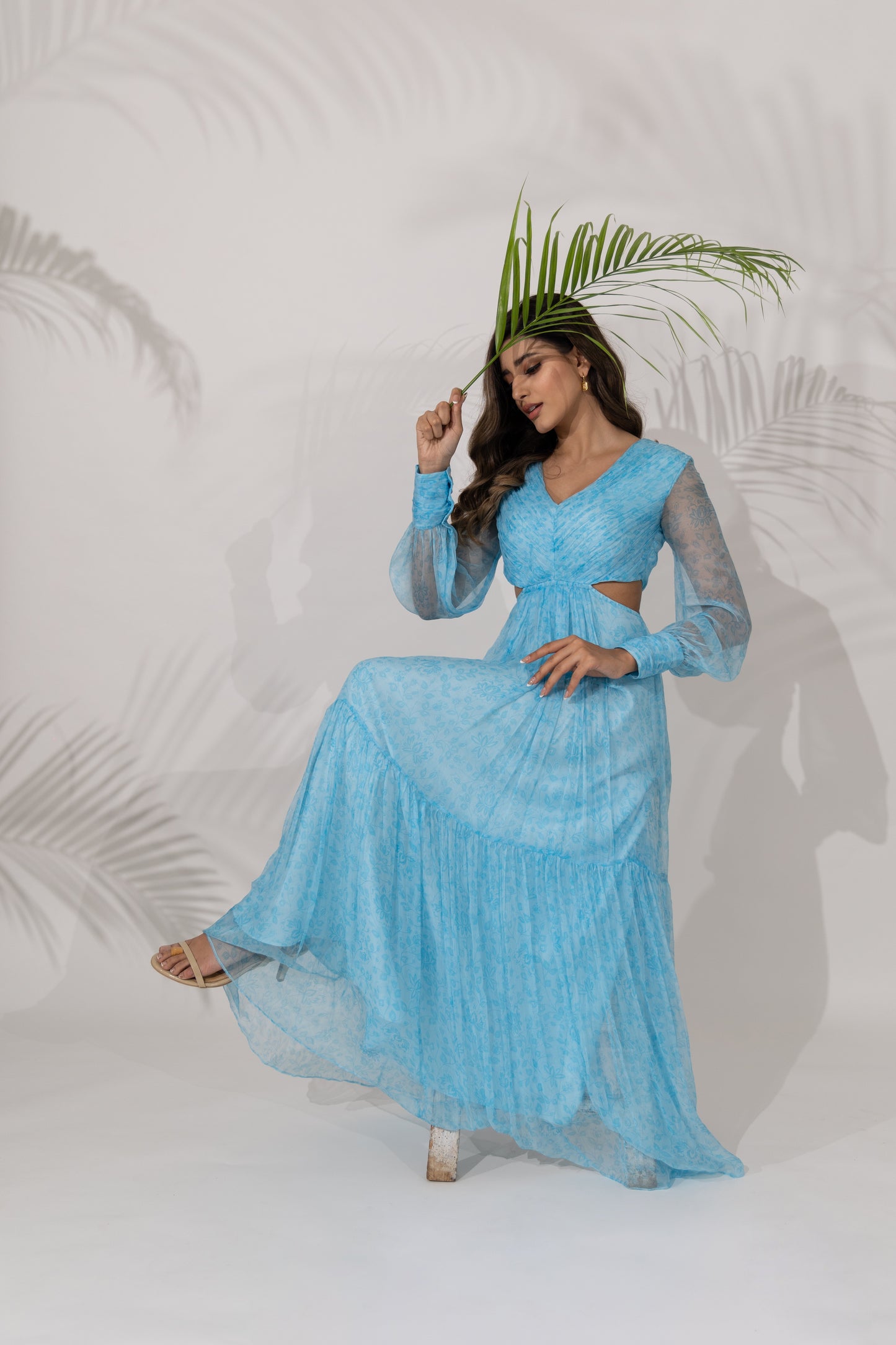 Himalayan Poppy Maxi-Dress with Side Cutouts
