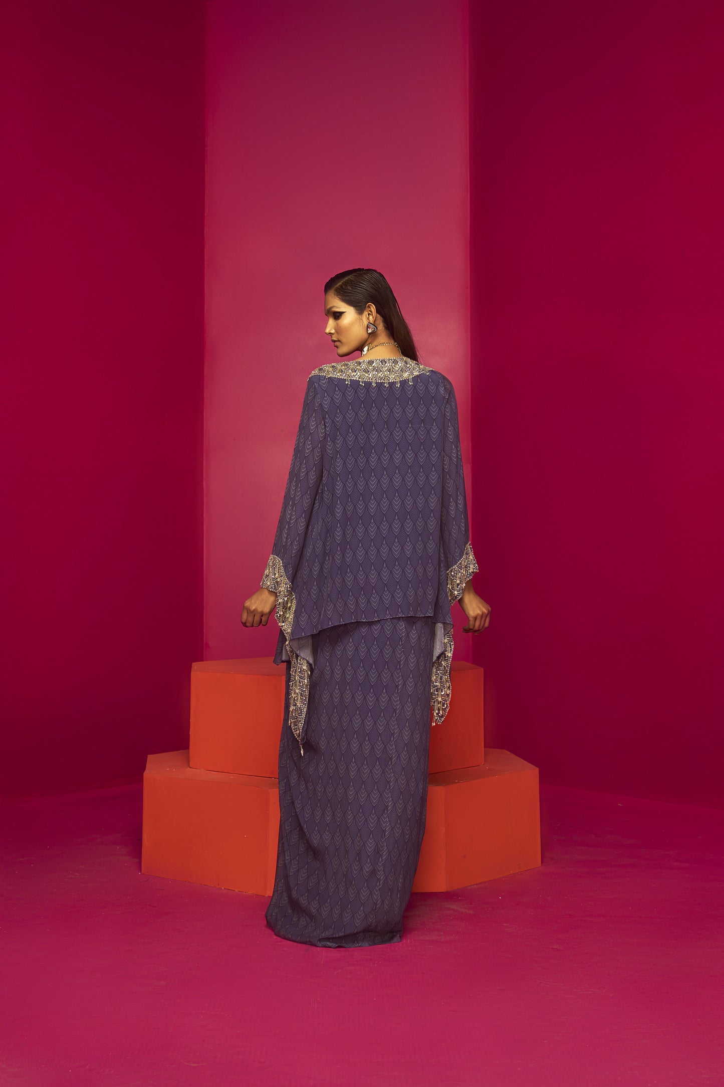 Purple Embroidered Kurti and Dhoti Set