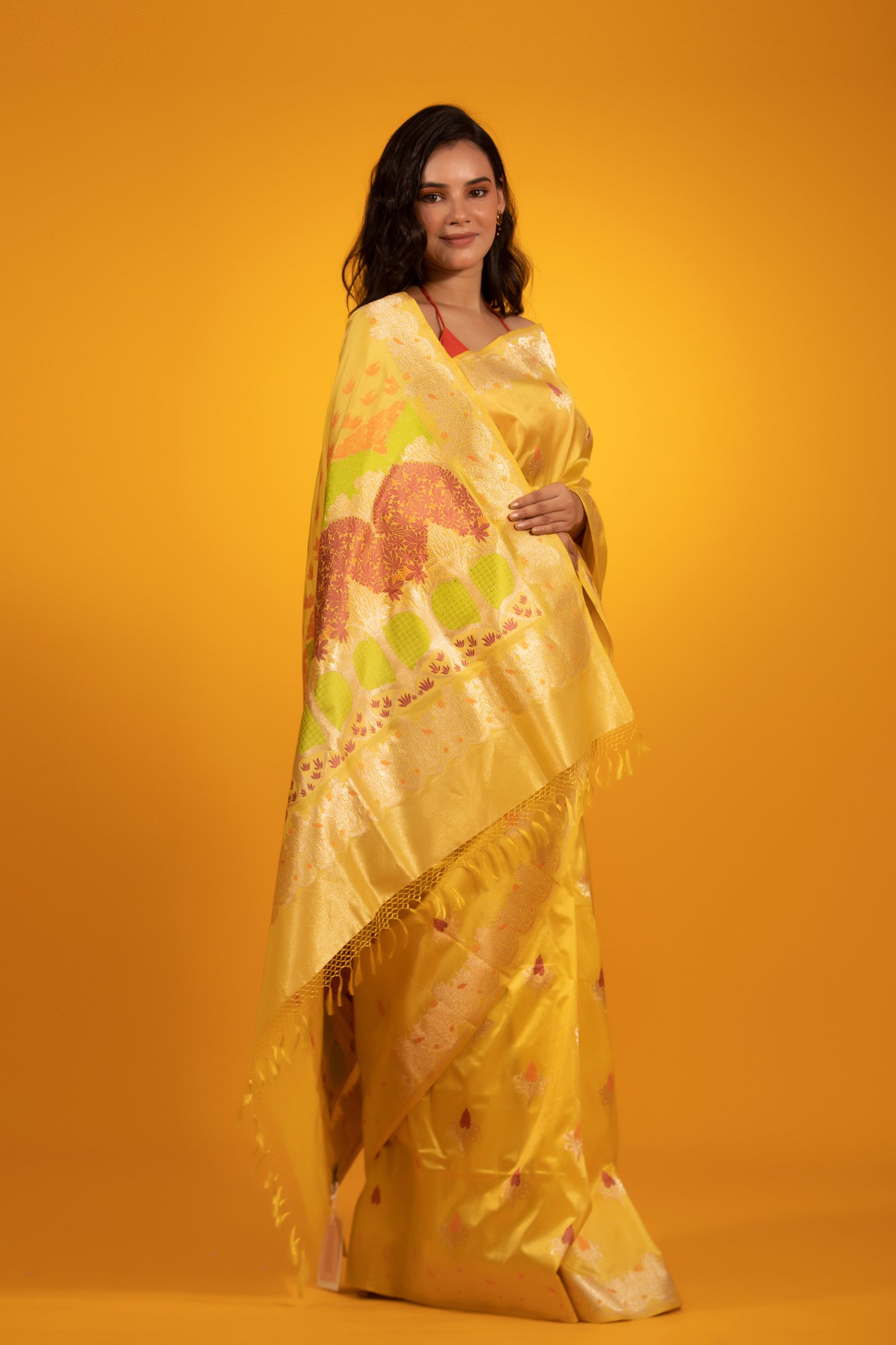 kadhwa-woven Floral Meenakari Buta Saree