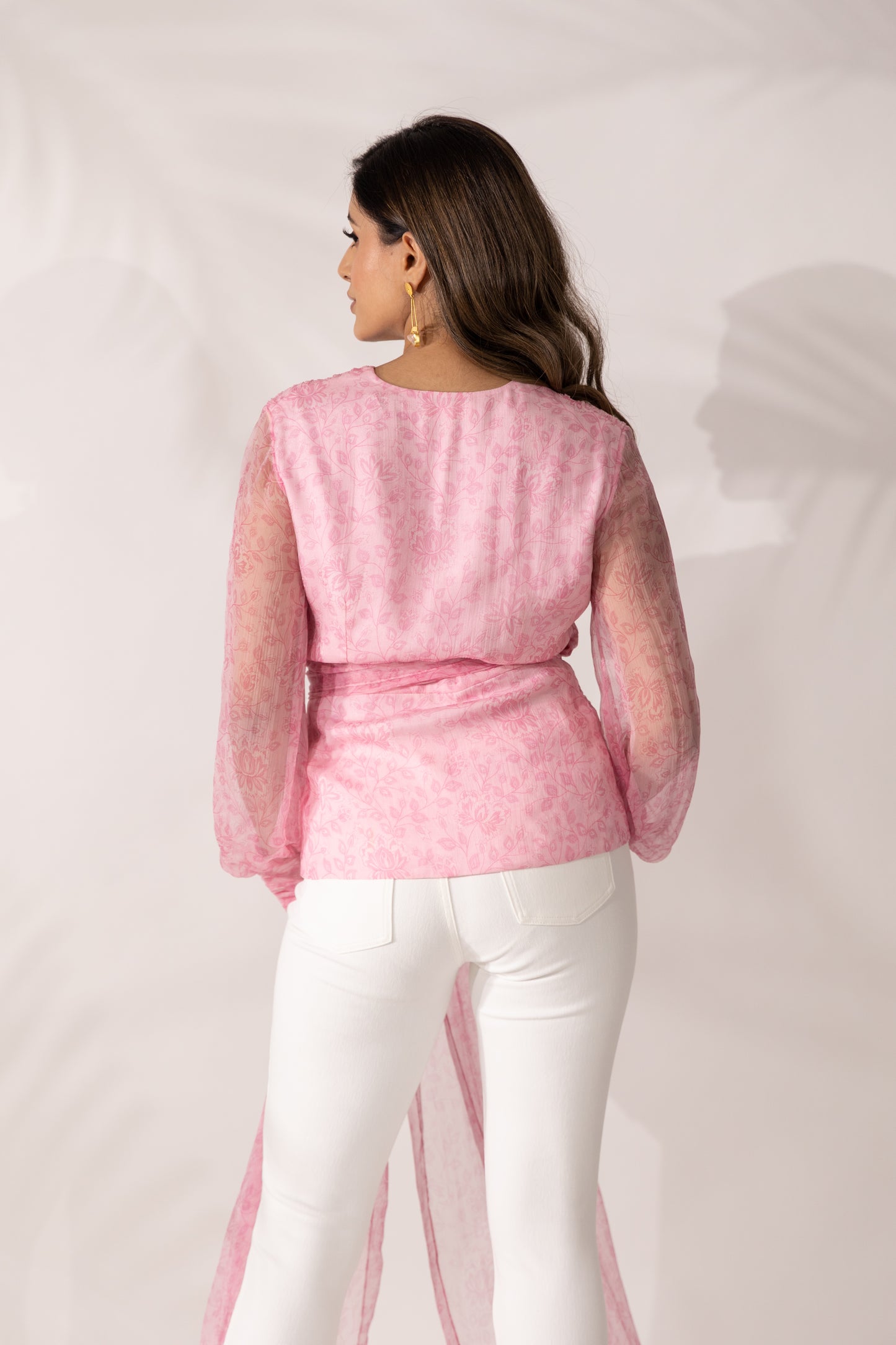 Cherry Blossom Hand Pleated Peplum Wrap Top