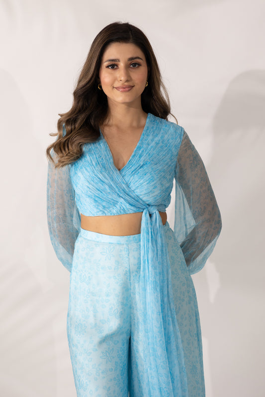 Himalayan Poppy Wrap Crop Top with Tie-Up