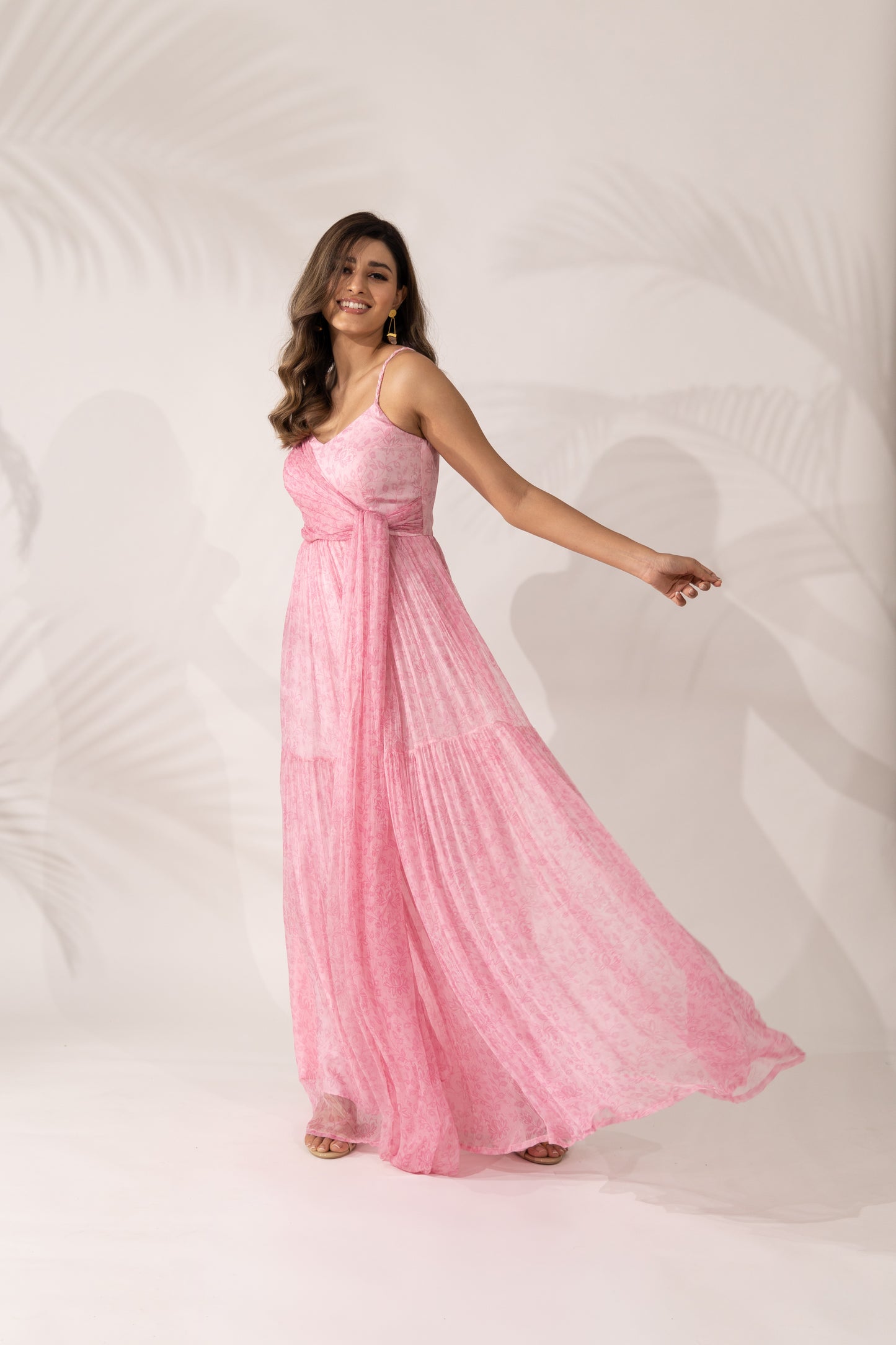 Cherry Blossom Maxi Dress with Braided Straps