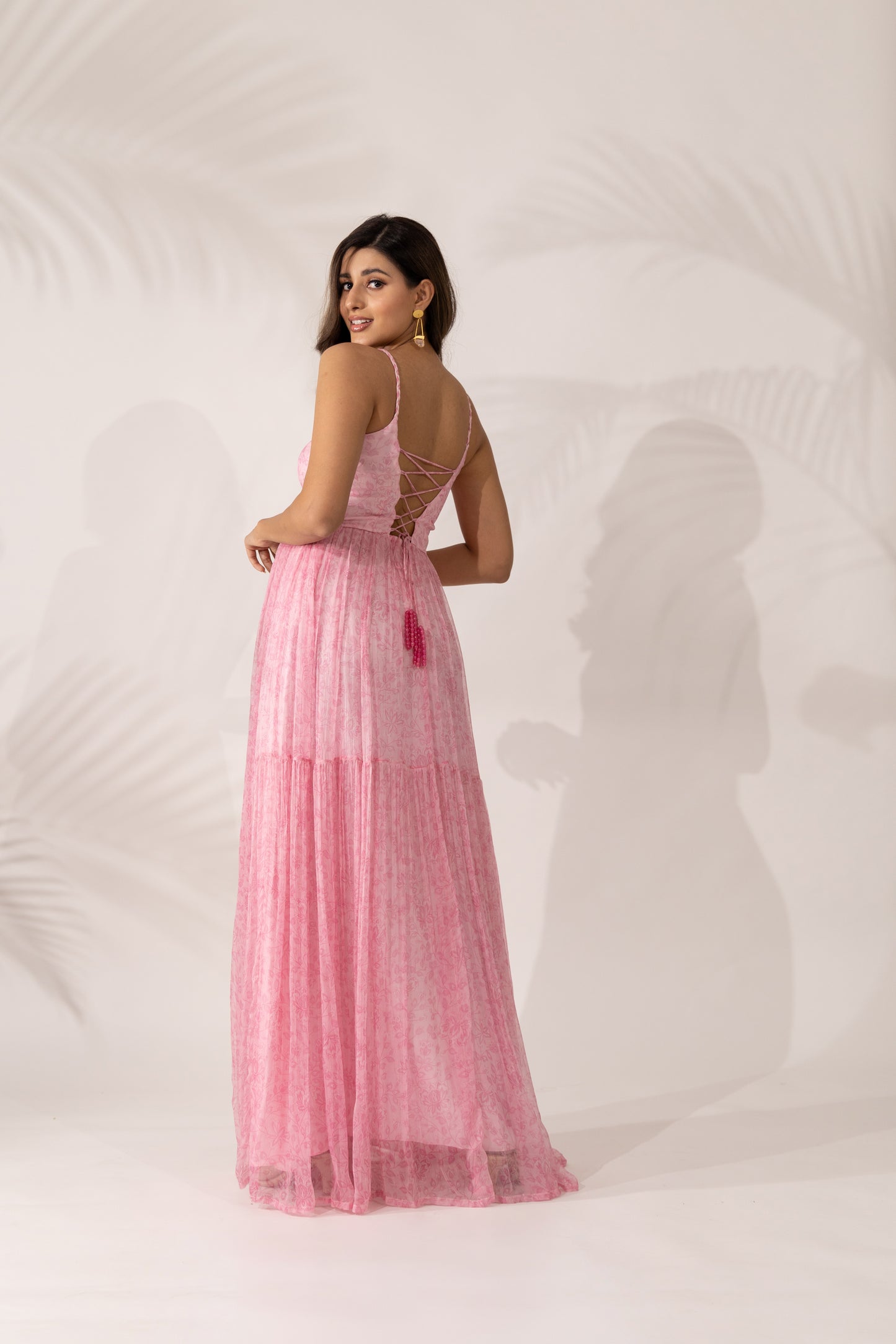 Cherry Blossom Maxi Dress with Braided Straps