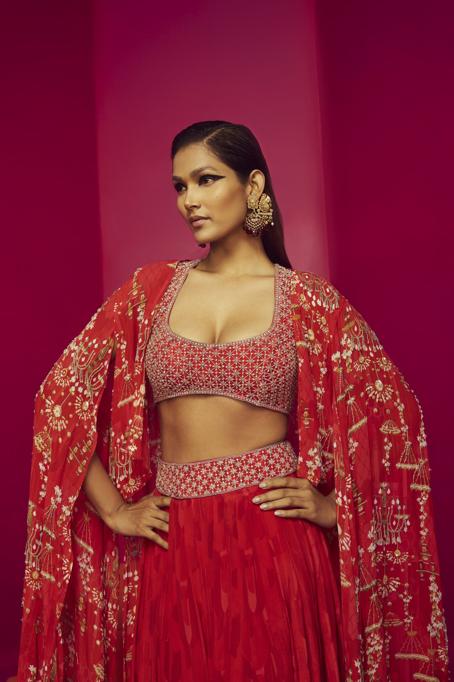 Red Lehenga Cape Set