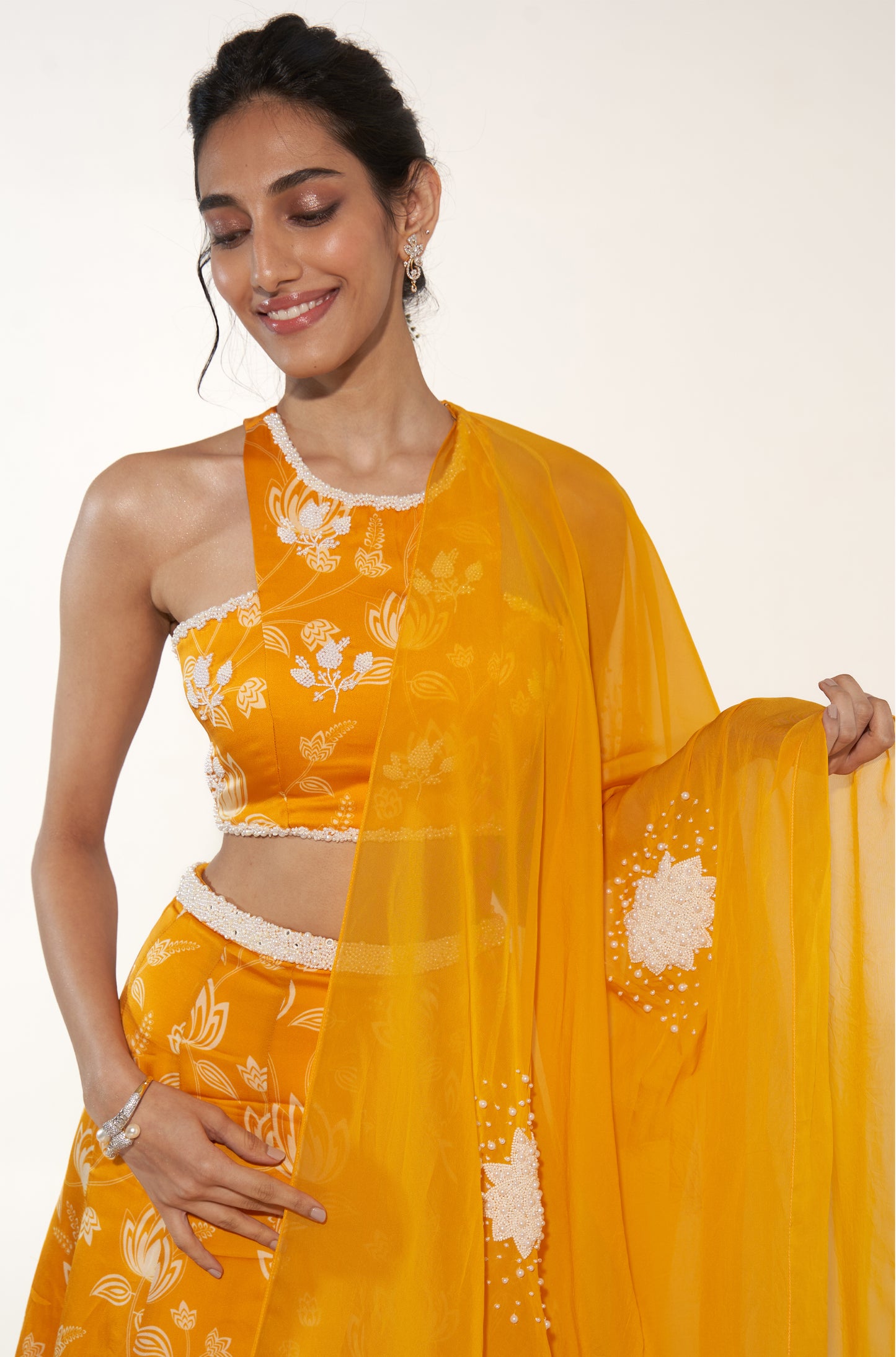 Mustard & White Lehenga Set