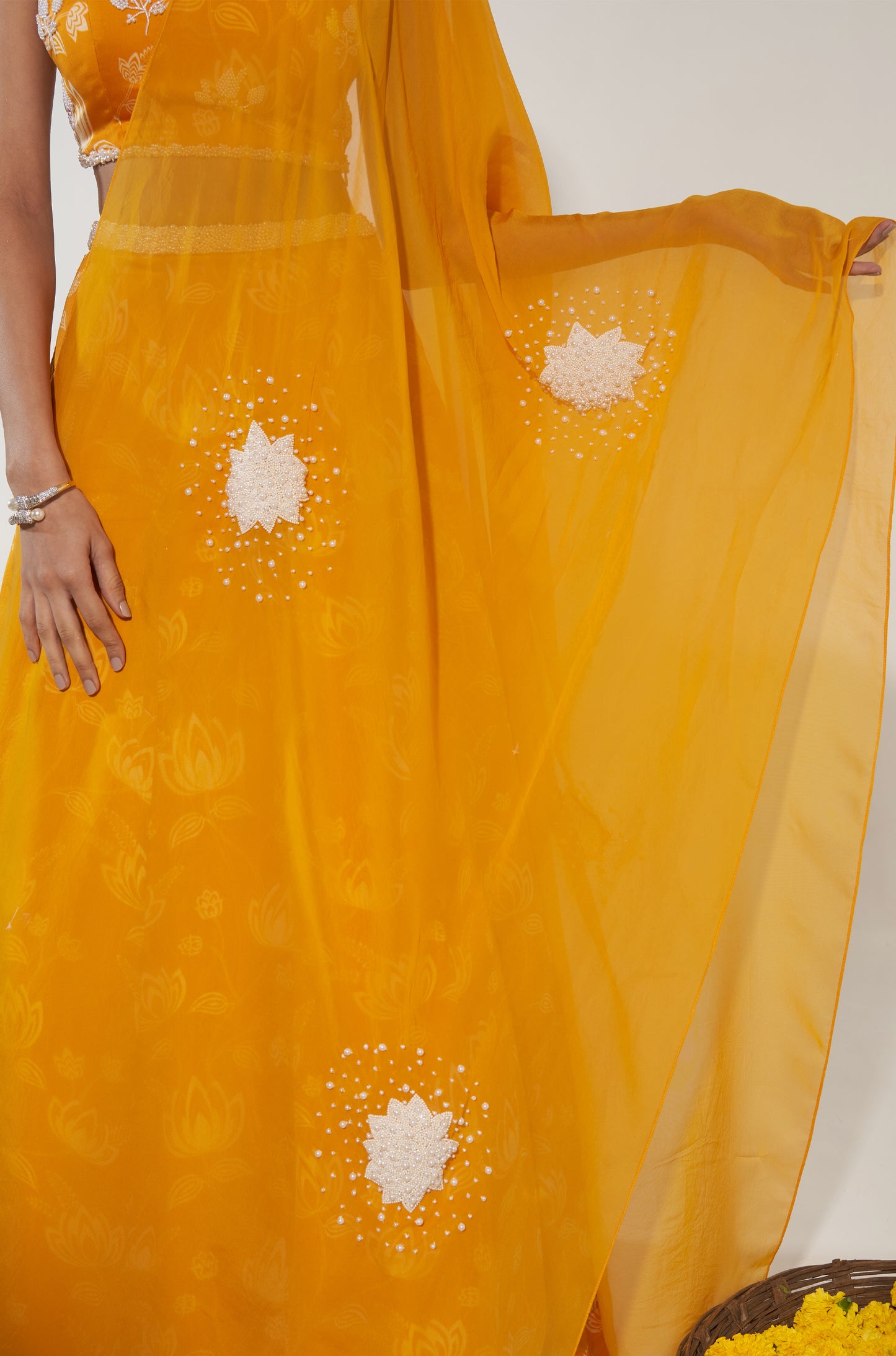 Mustard & White Lehenga Set