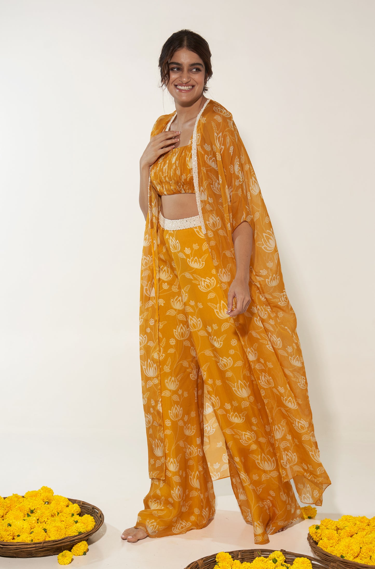 Mustard & White Cape Set