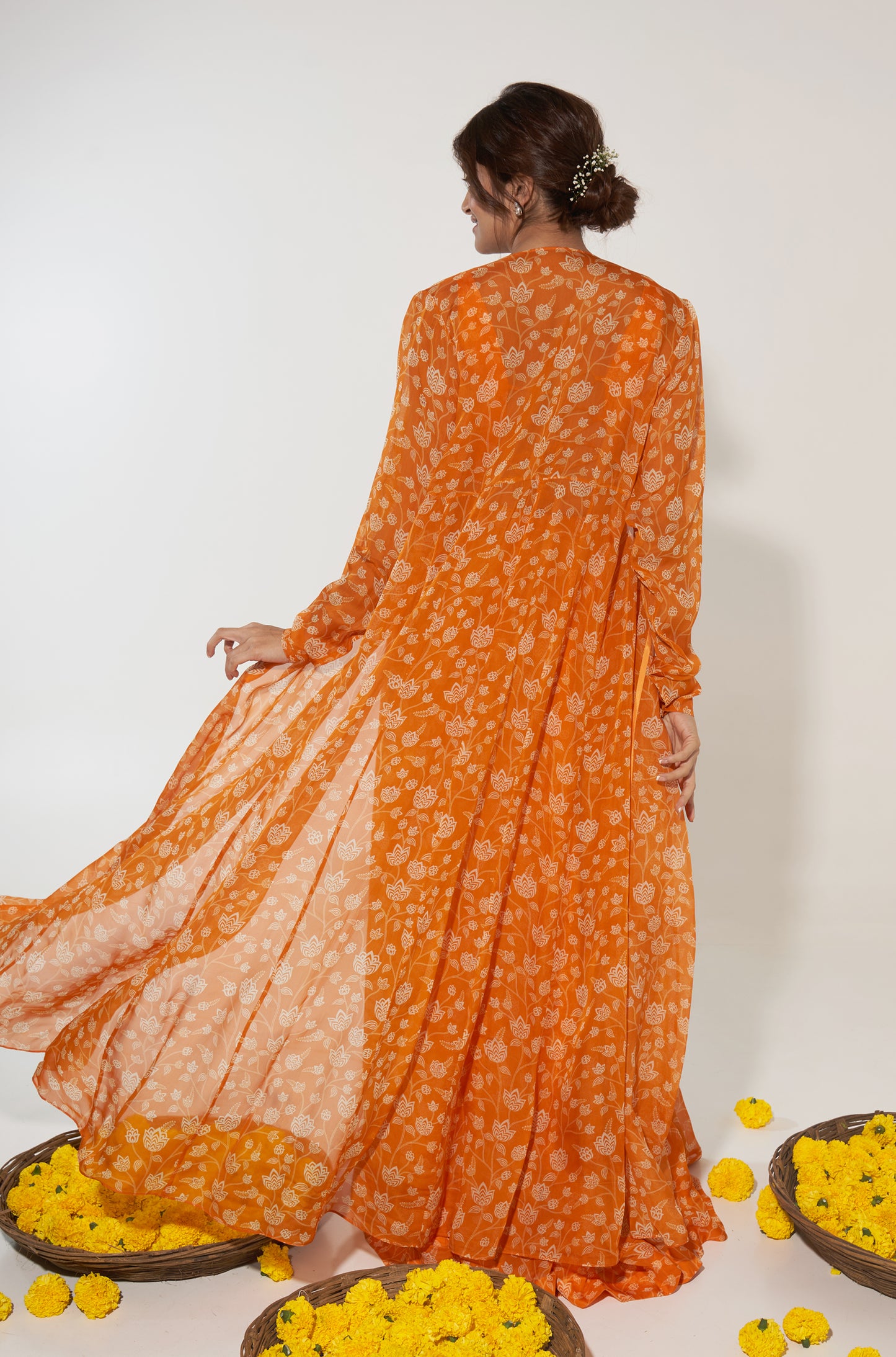 Orange & White Lehenga Set