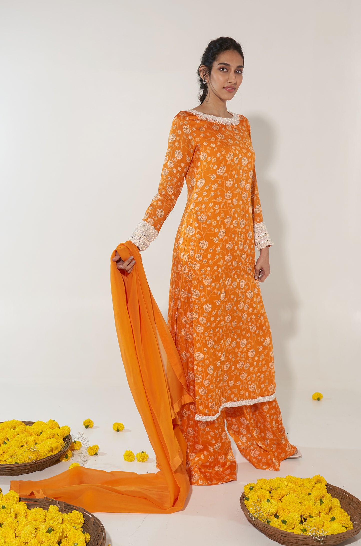 Orange & White Kurta Set