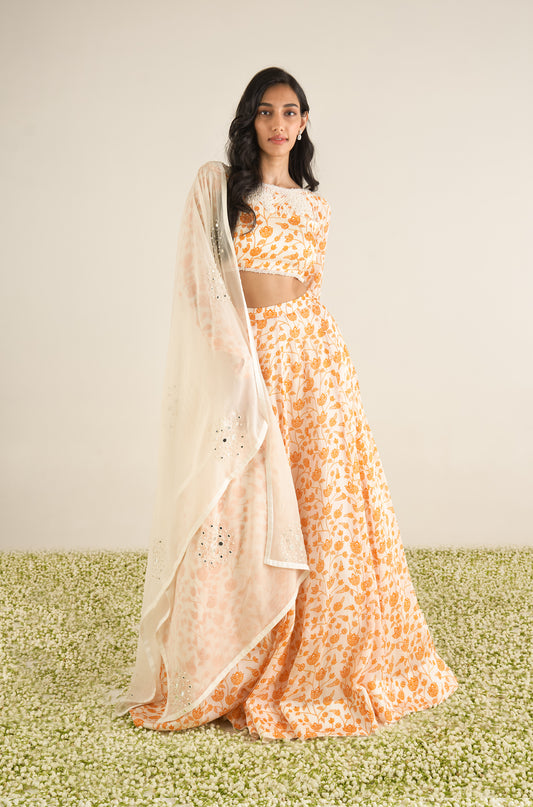 Ivory & Orange Lehenga Set