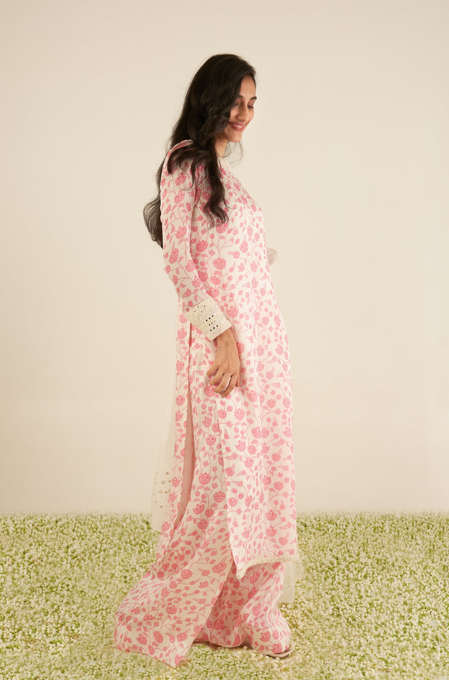 White & Pink Kurta Set