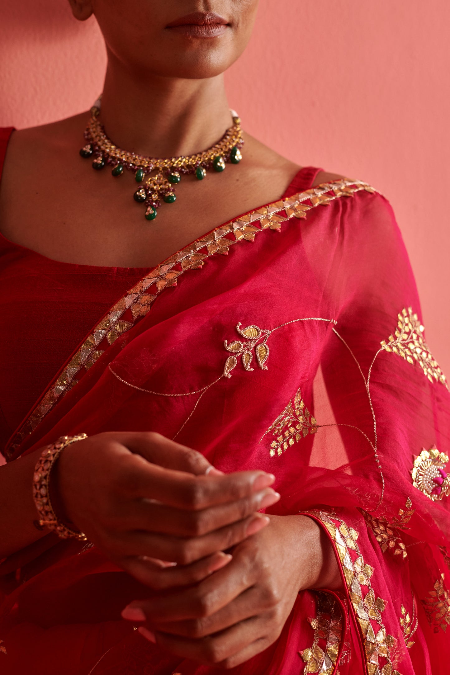 Red and Pink Saree Set