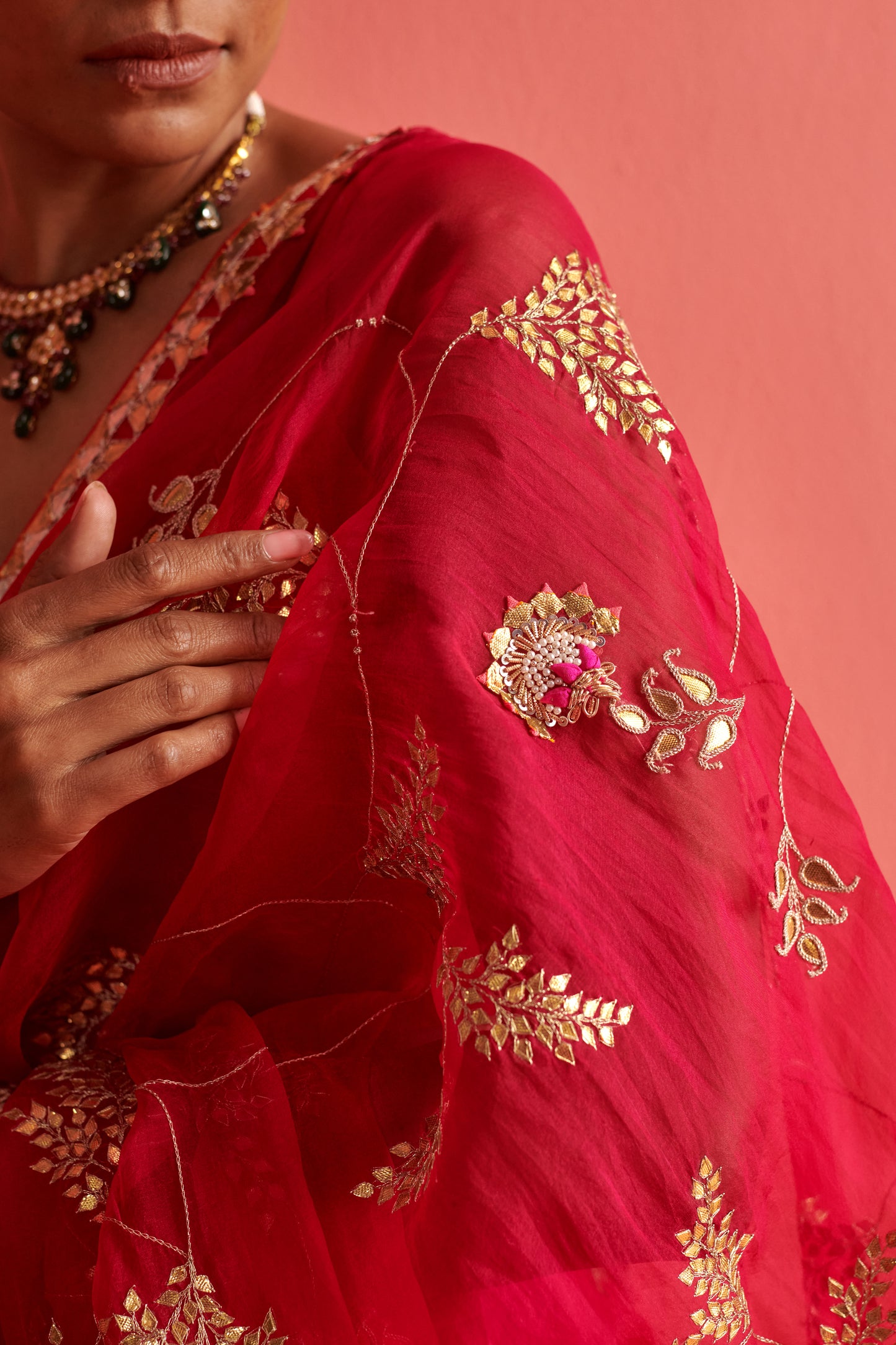 Red and Pink Saree Set