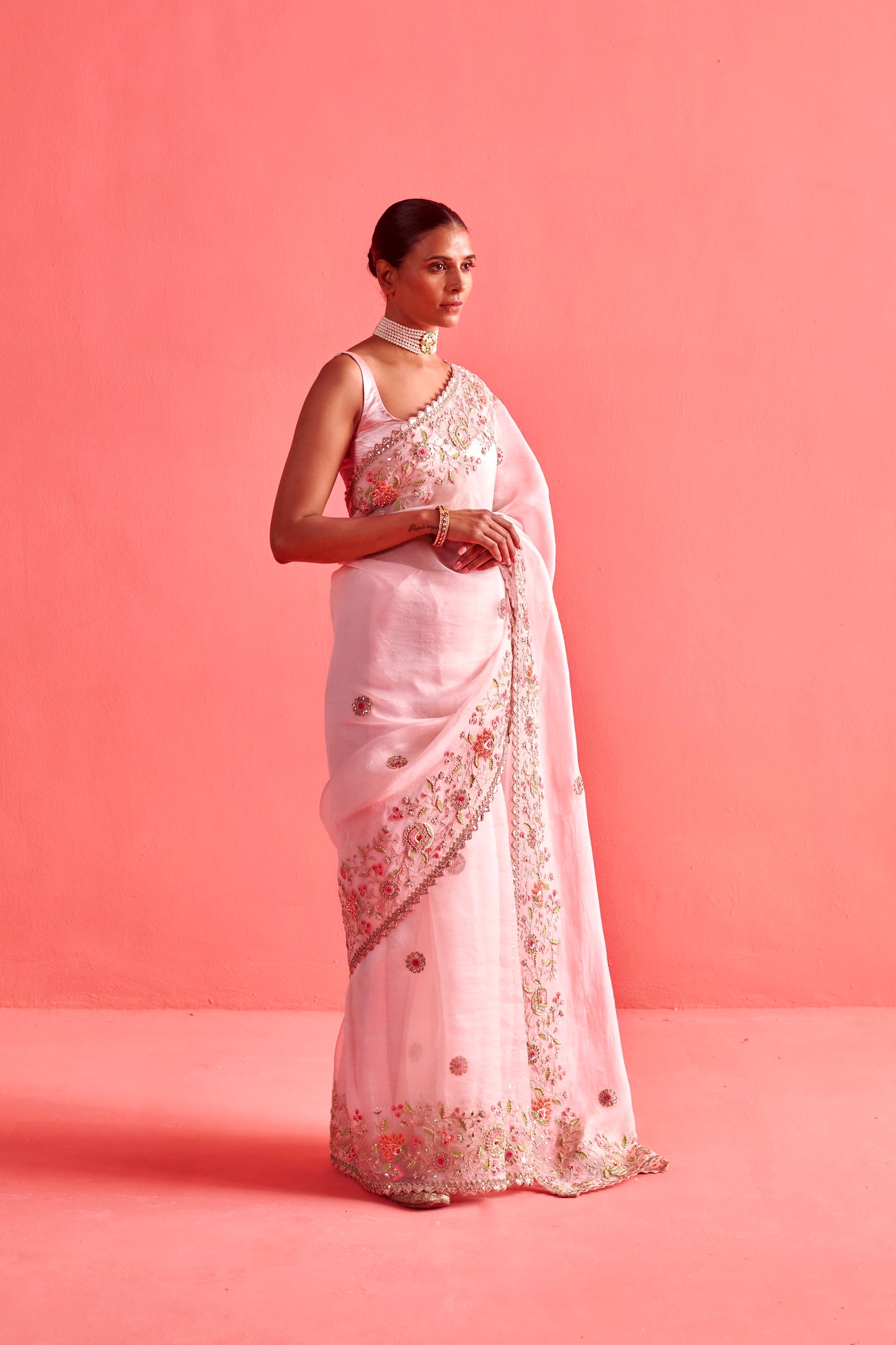 Powdered Pink Saree Set