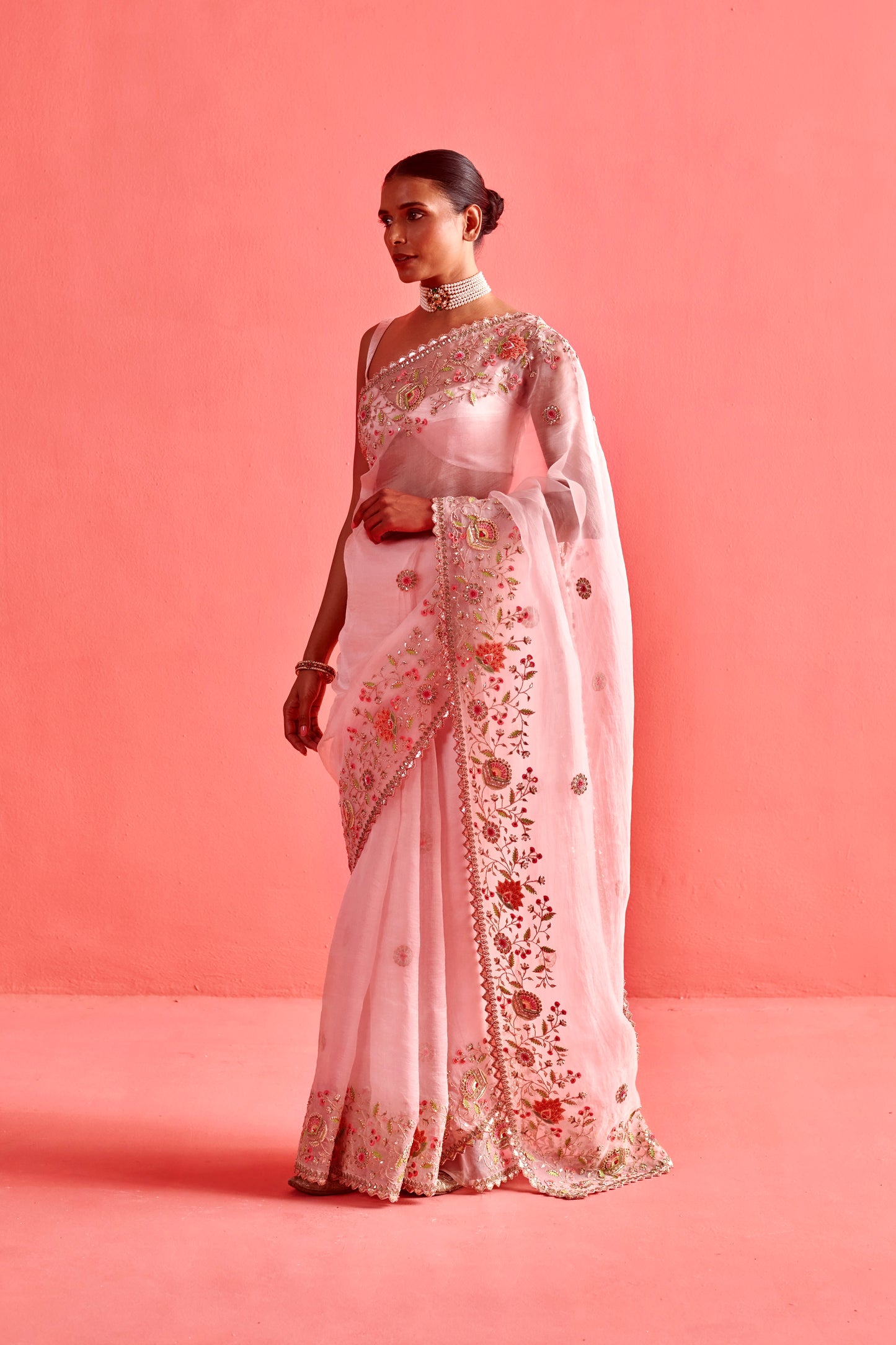 Powdered Pink Saree Set