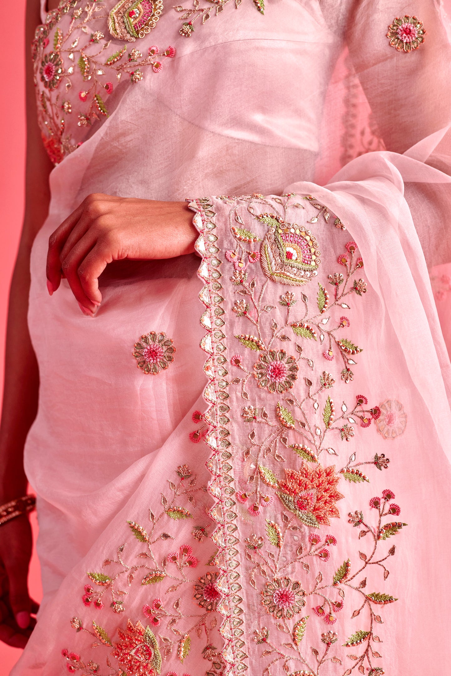 Powdered Pink Saree Set