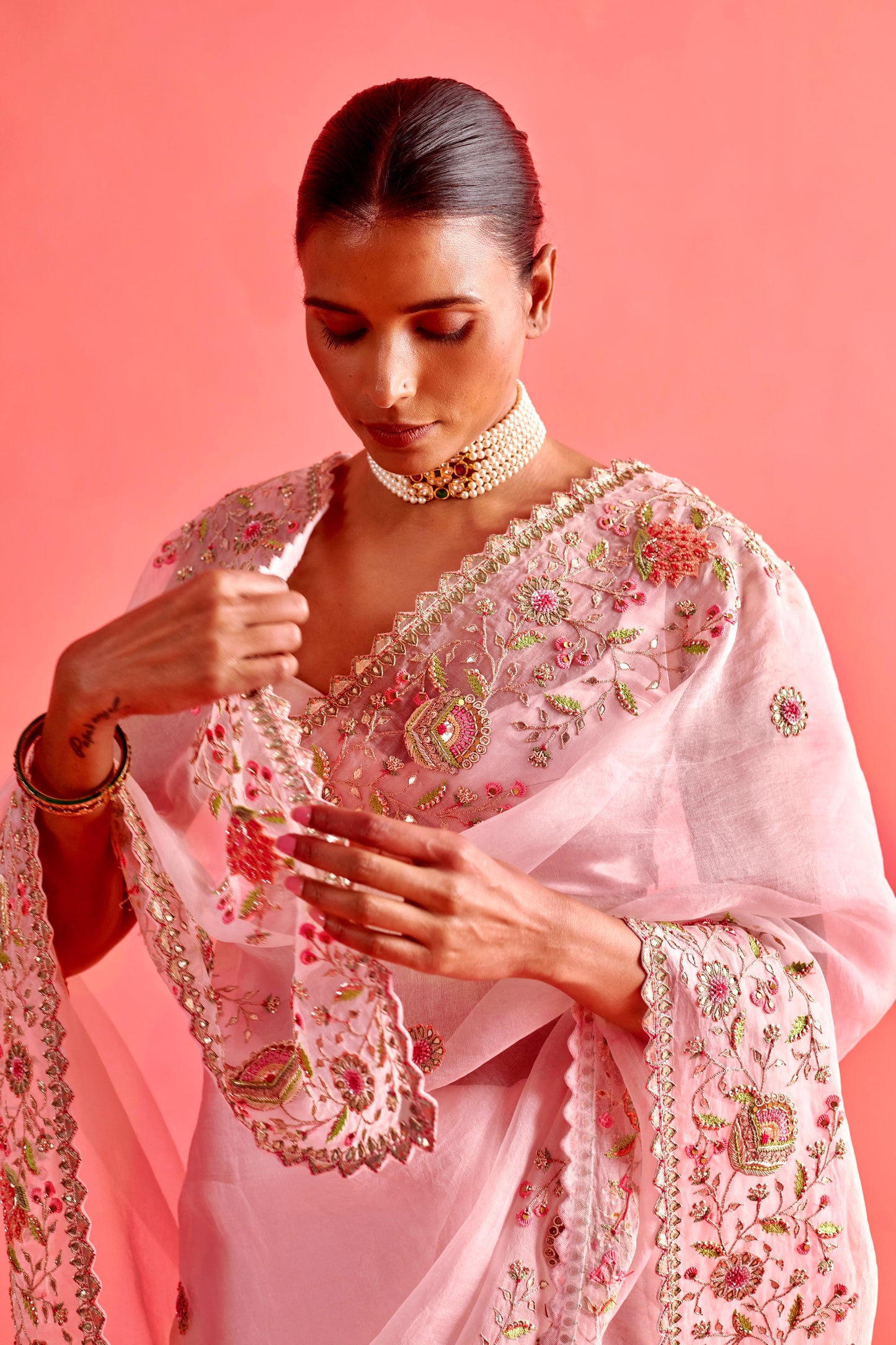 Powdered Pink Saree Set