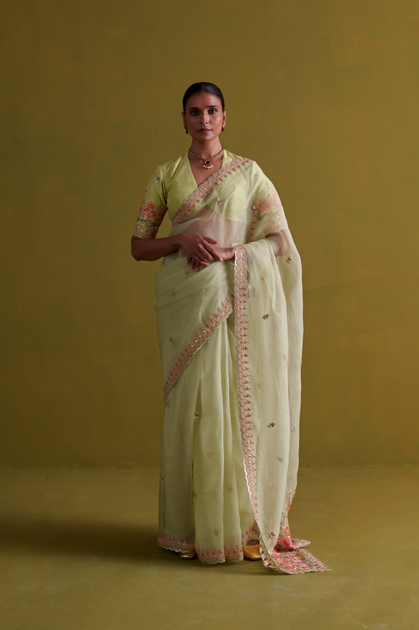 Sage green Saree Set