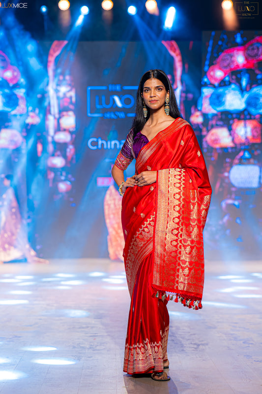 Red Banarasi Satin Silk Saree