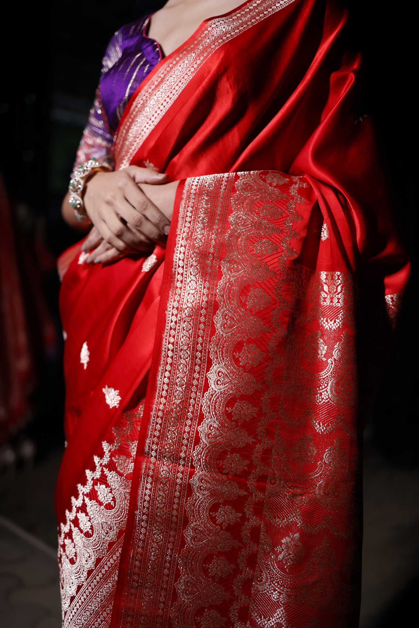 Red Banarasi Satin Silk Saree