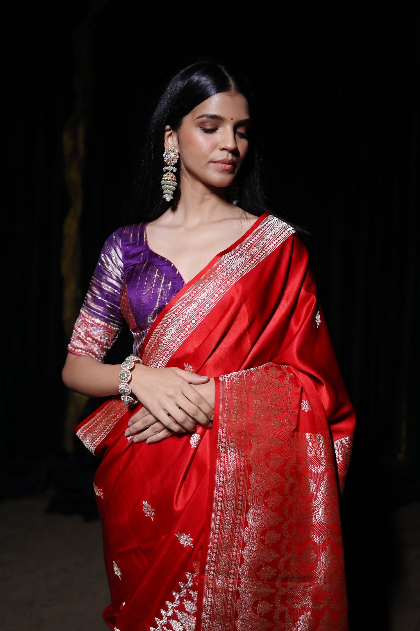 Red Banarasi Satin Silk Saree