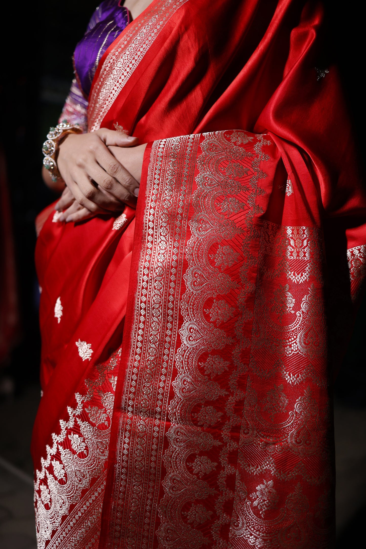 Red Banarasi Satin Silk Saree